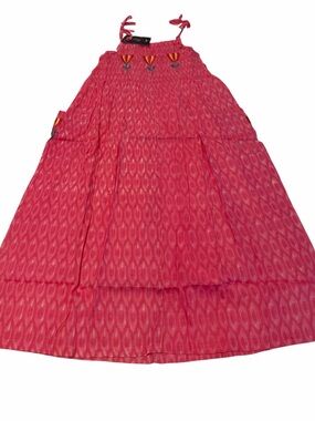 Raj Kids Pink Smocked Tie Strap Cotton Dress Embroidered Flowers NWT 6-7Y